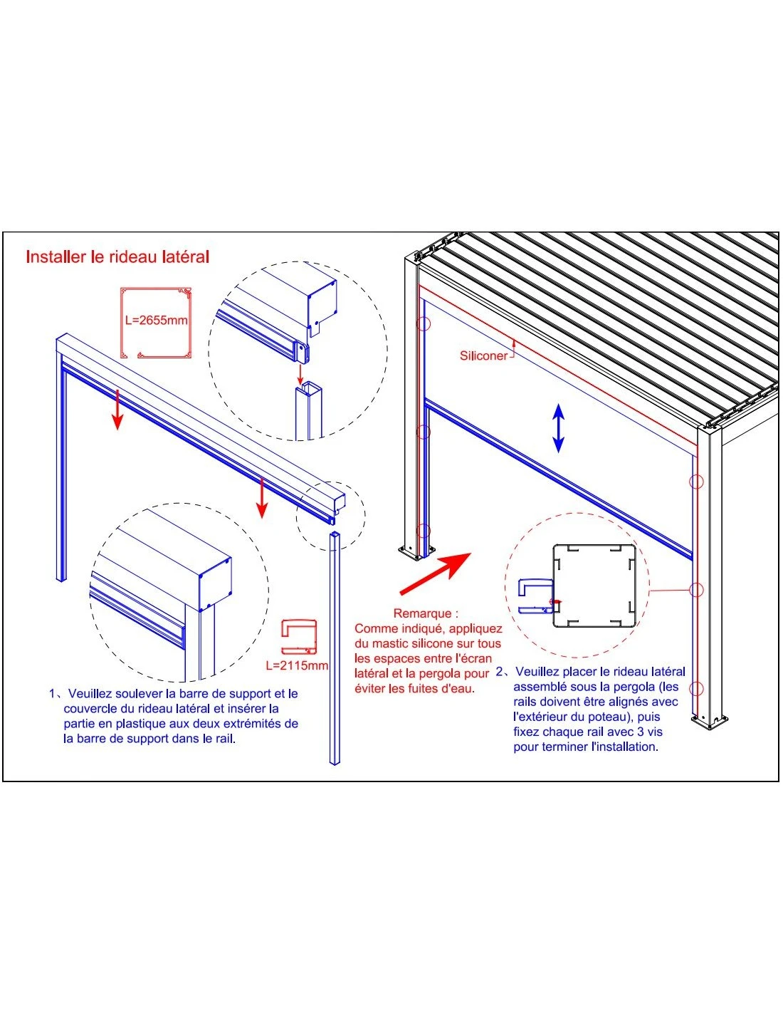 Rideau Store Pour Tonnelle Autoportée 3m Zéphir Eris Bioclim - Blanc / Perle 6 Rideau Store Pour Tonnelle Autoportée 3m Zéphir Eris Bioclim - Blanc / Perle – Image 4