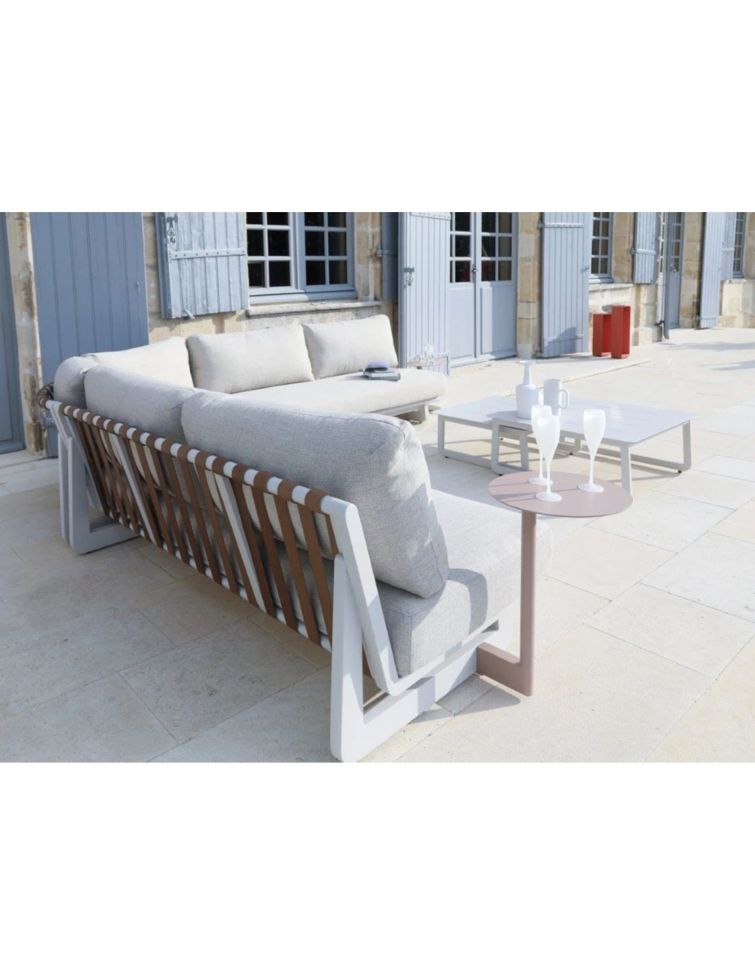 Salon D'angle Leather 7 Personnes - Aluminium Crème 5 Salon D'angle Leather 7 Personnes - Aluminium Crème – Image 3