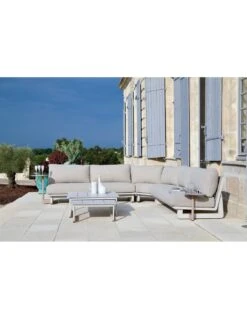 Salon D'angle Leather 7 Personnes - Aluminium Crème