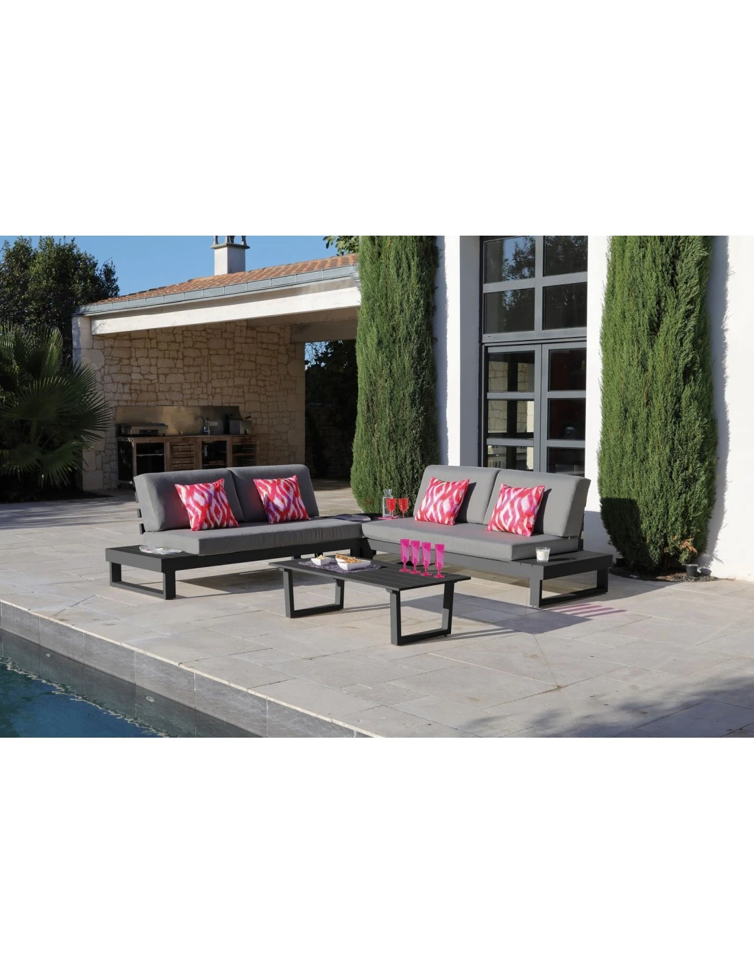 Salon D'angle Staten Avec Tablettes - Graphite / Bois Flotté Gris 3 Salon D'angle Staten Avec Tablettes - Graphite / Bois Flotté Gris