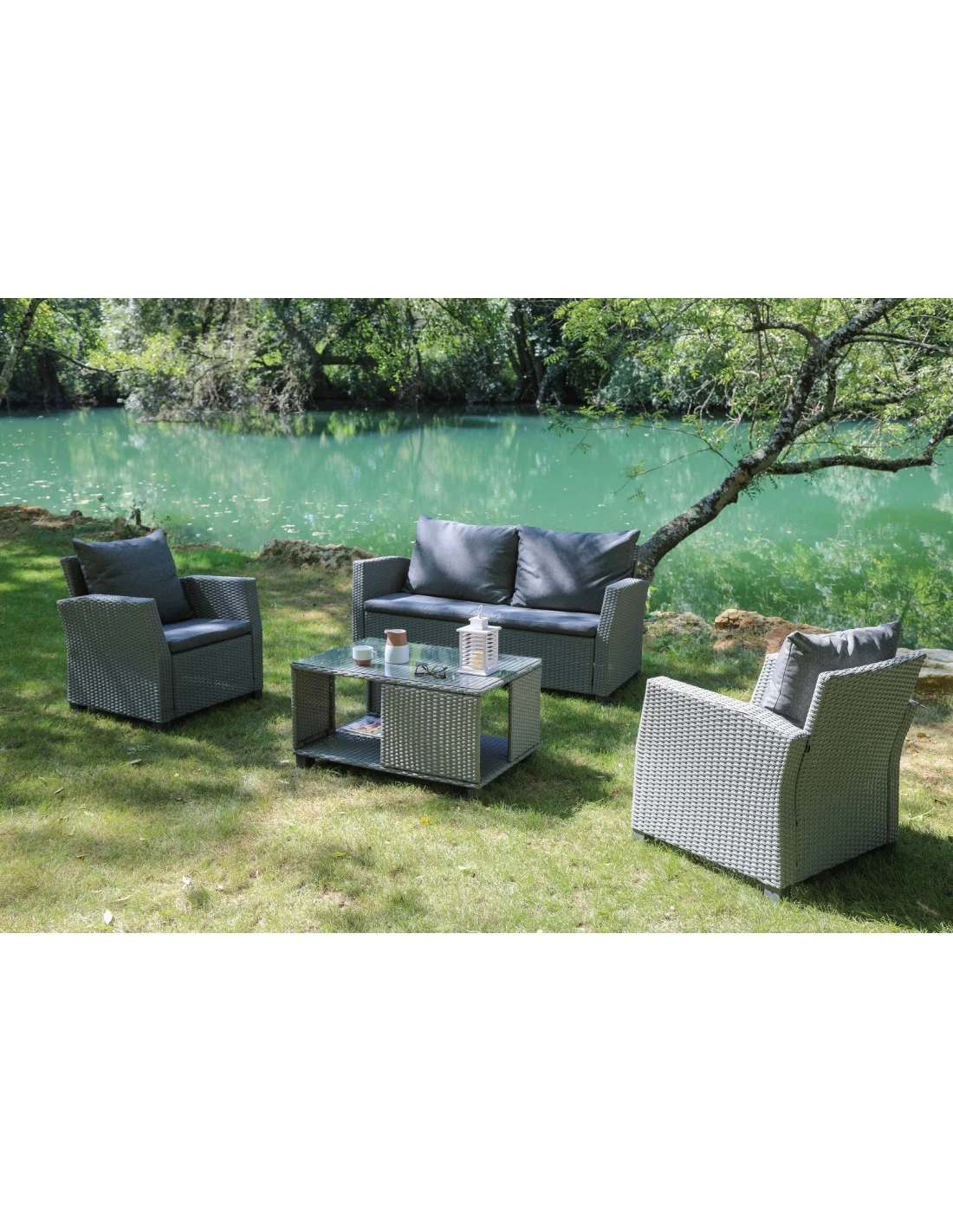 Salon De Jardin Anémone 4 Places - Acier époxy Et Résine Plate Grey 4 Salon De Jardin Anémone 4 Places - Acier époxy Et Résine Plate Grey – Image 2