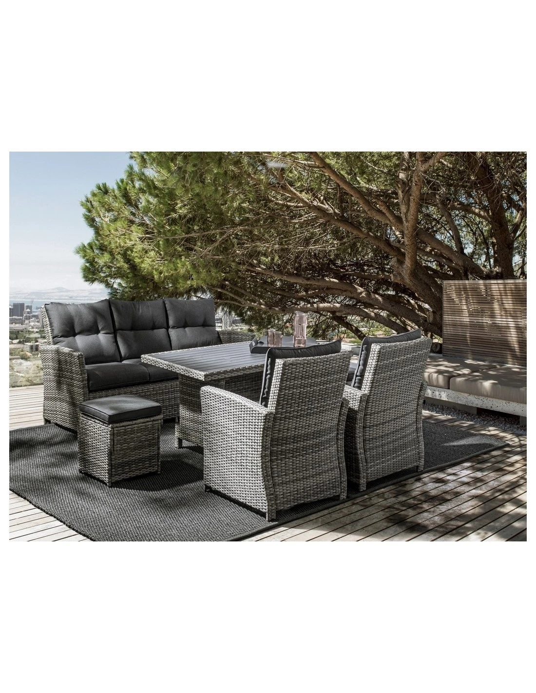 Salon De Jardin Ariel - Résine Tressée Grise - 7 Places 4 Salon De Jardin Ariel - Résine Tressée Grise - 7 Places – Image 2