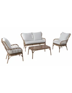 Salon De Jardin Linho 4 Personnes En Aluminium Imitation Bambou Et Résine - Blanc