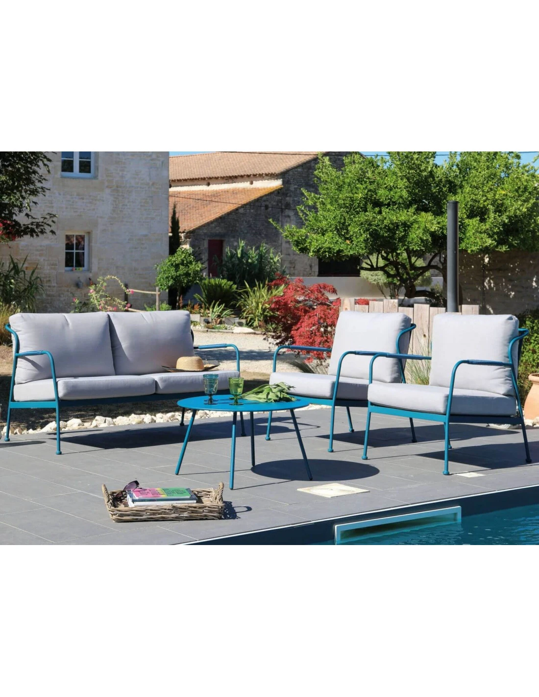 Salon De Jardin Noa 4 Places En Acier - Bleu/Beige Clair 6 Salon De Jardin Noa 4 Places En Acier - Bleu/Beige Clair – Image 4