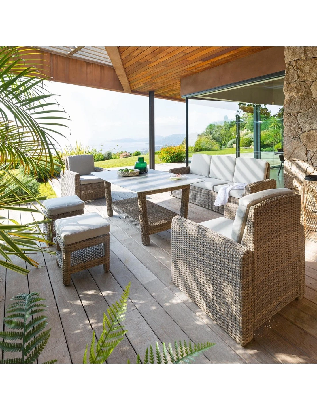 Salon De Jardin Polynésia 7 Places - Aluminium Et Résine 4 Salon De Jardin Polynésia 7 Places - Aluminium Et Résine – Image 2