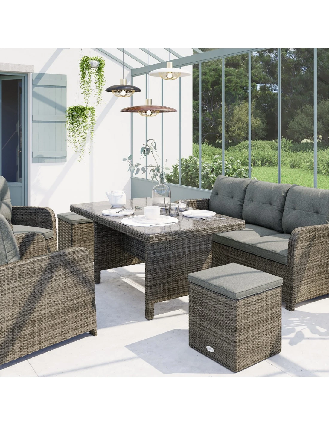 Salon Repas Mayari 7 Places - Résine Tressée Terre D'ombre 5 Salon Repas Mayari 7 Places - Résine Tressée Terre D'ombre – Image 3