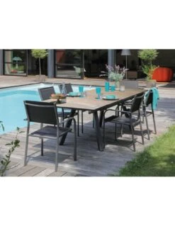 Table De Jardin Agra 150/200/250 Cm - Plateau à Lames HPL Fundermax - Graphite / Wood -Petit Coin Vert Magasin table de jardin agra 150200250 cm plateau a lames hpl fundermax graphite wood 2