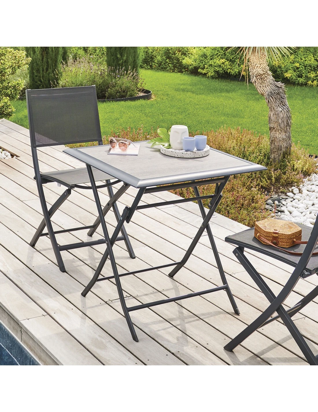 Table De Jardin Azua Pliante Carrée 2 Places - Aluminium - Gris Smoke Plateau Ect Effet Bois 4 Table De Jardin Azua Pliante Carrée 2 Places - Aluminium - Gris Smoke Plateau Ect Effet Bois – Image 2