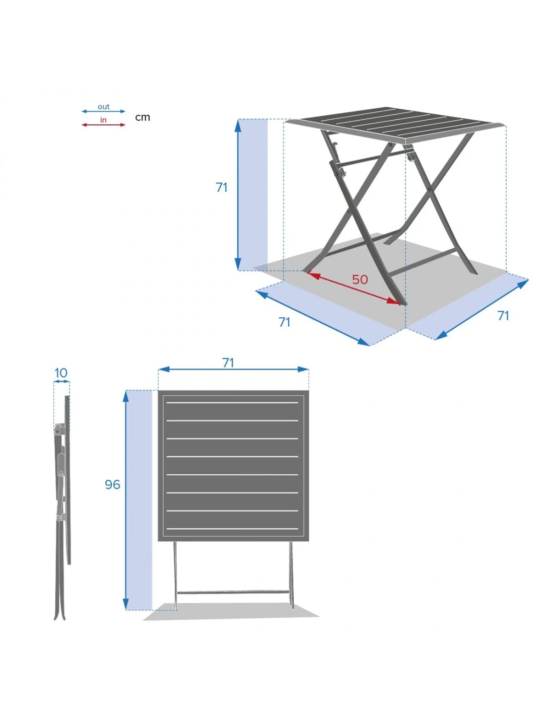 Table De Jardin Azua Pliante Carrée 2 Places - Aluminium - Gris Smoke Plateau Ect Effet Bois 6 Table De Jardin Azua Pliante Carrée 2 Places - Aluminium - Gris Smoke Plateau Ect Effet Bois – Image 4