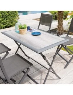 Table De Jardin Azua Pliante Rectangle 4 Places - Aluminium - Gris Smoke Plateau Ect Effet Bois