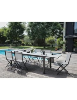 Table De Jardin Elise Extensible - 8 à 12 Places - Aluminium Et Verre - Graphite / Perle 8 Table De Jardin Elise Extensible - 8 à 12 Places - Aluminium Et Verre - Graphite / Perle -Petit Coin Vert Magasin table de jardin elise extensible 8 a 12 places aluminium et verre 2