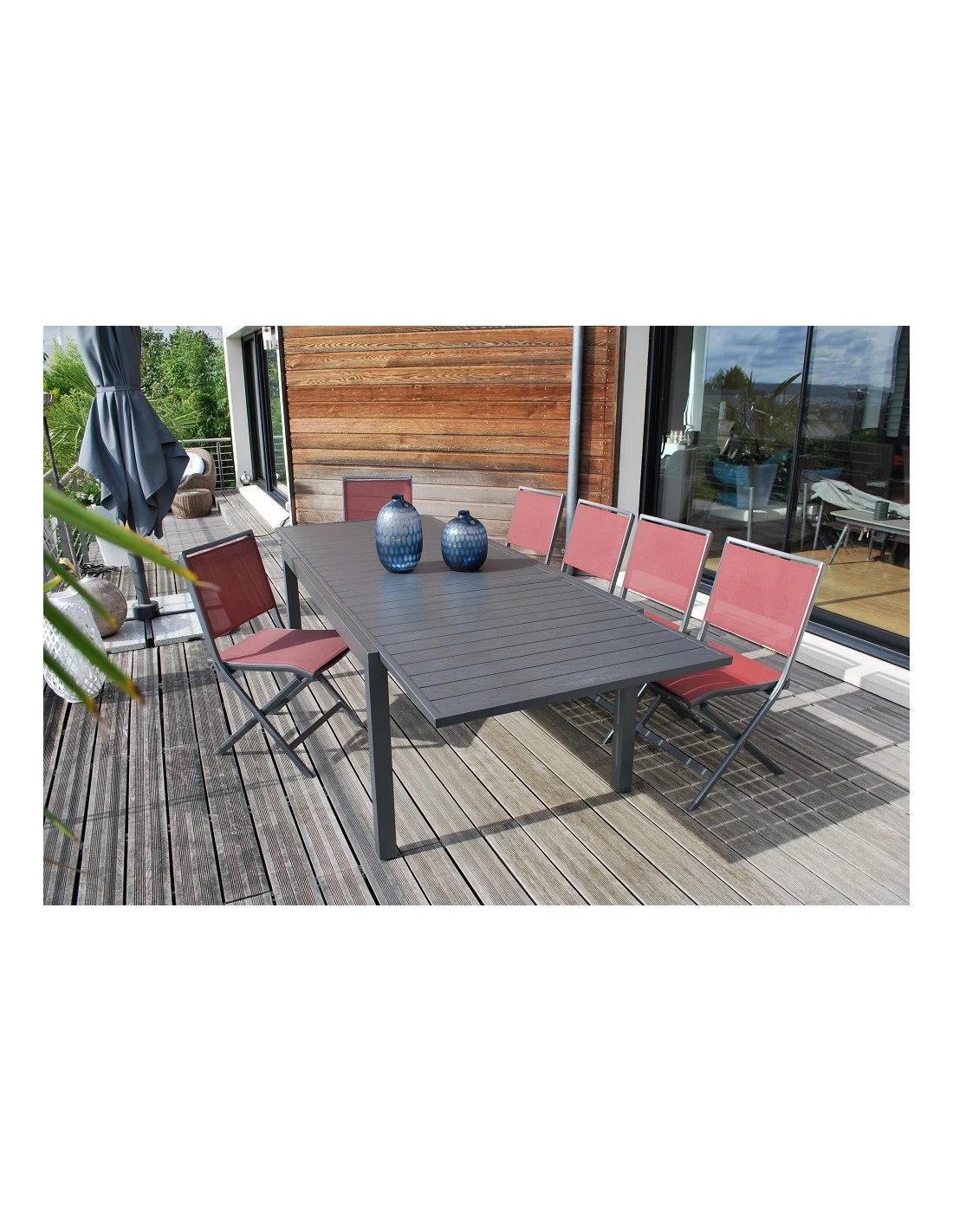 Table De Jardin Extensible LANZA - L.165/261x100 Cm Aluminium Imitation Bois 8 Table De Jardin Extensible LANZA - L.165/261x100 Cm Aluminium Imitation Bois – Image 6