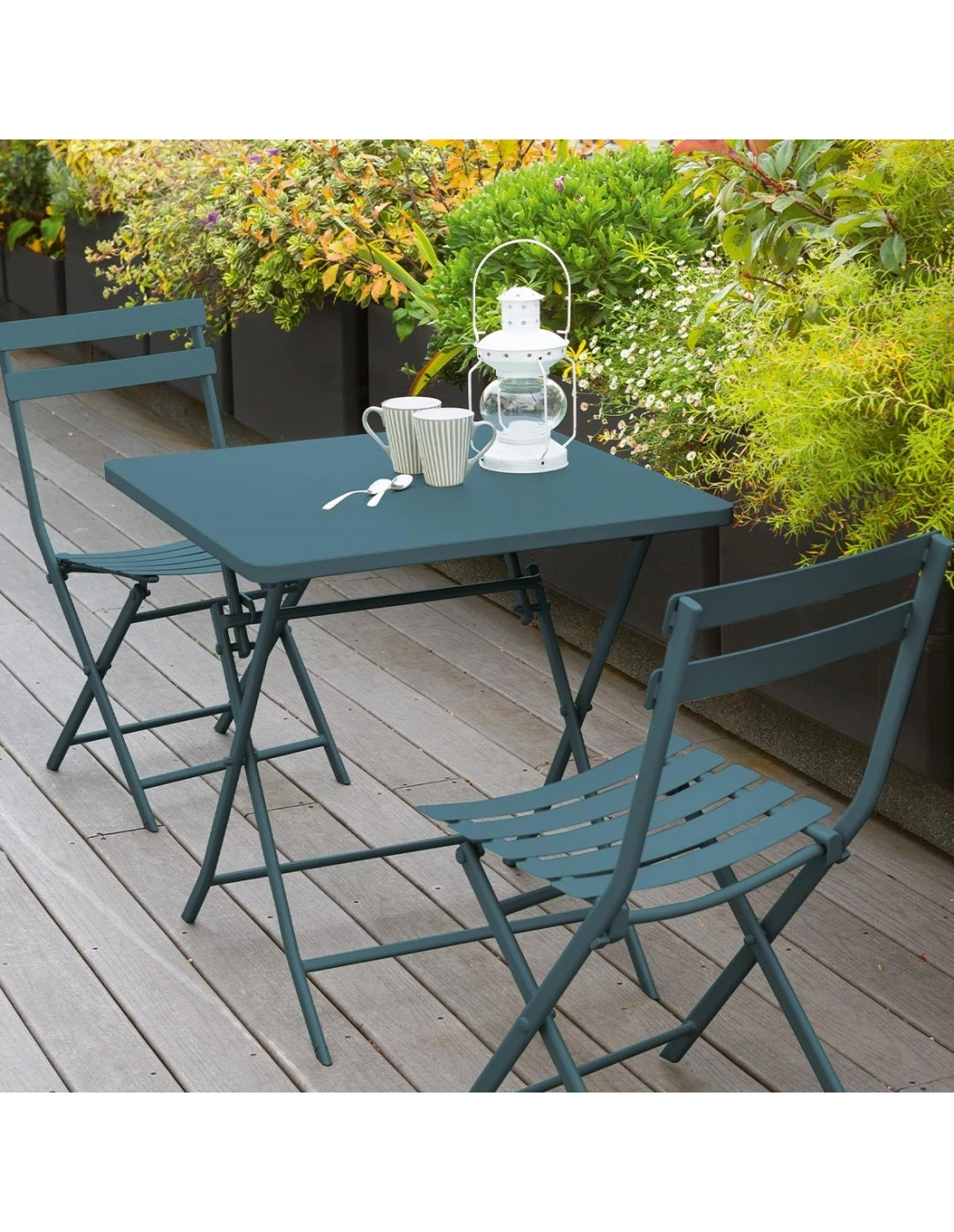 Table Pliante Carrée Greensboro 2 Places - Bleu Canard 3 Table Pliante Carrée Greensboro 2 Places - Bleu Canard