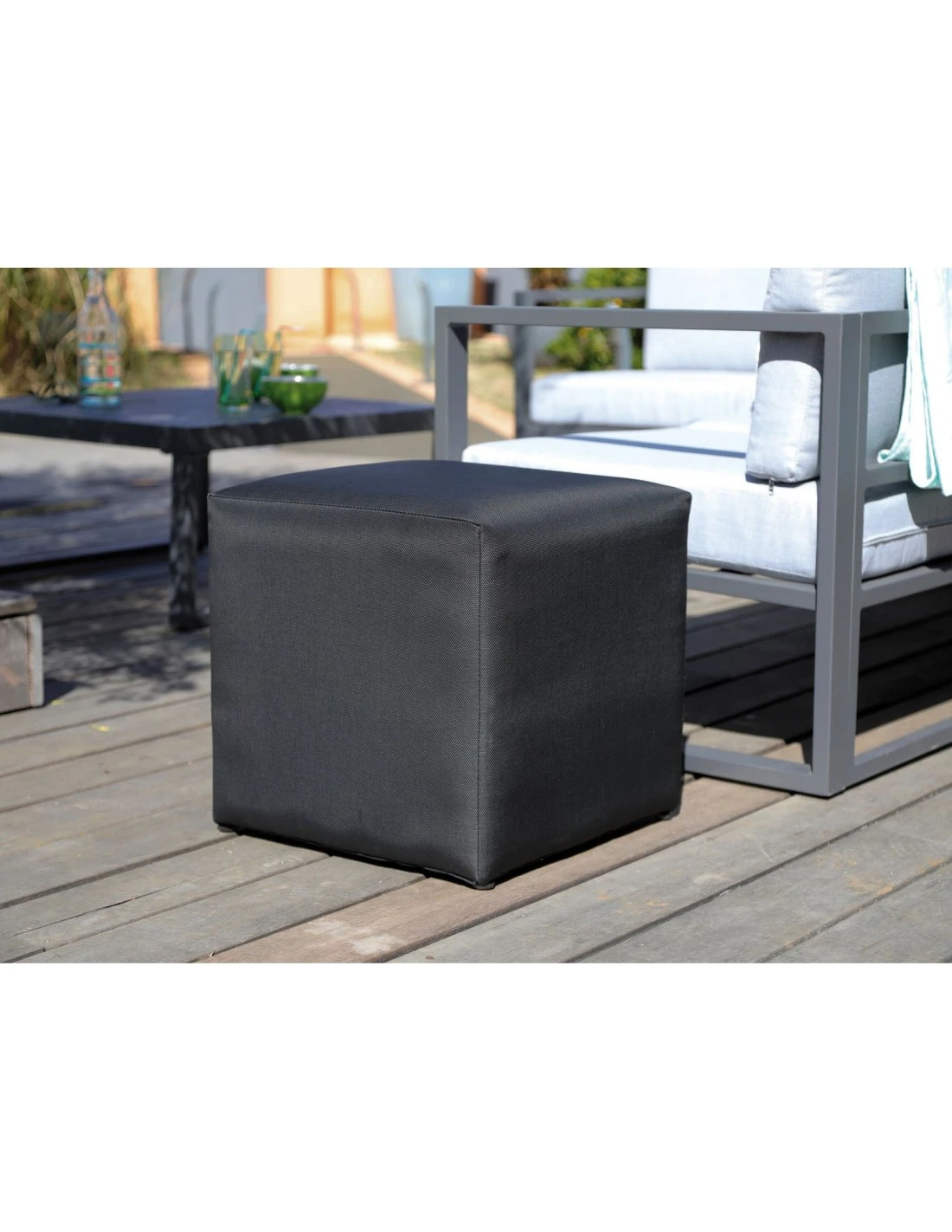 Tabouret CUB 43 X 43 Cm En Aluminium Et Toile TPEP - Noir 4 Tabouret CUB 43 X 43 Cm En Aluminium Et Toile TPEP - Noir – Image 2