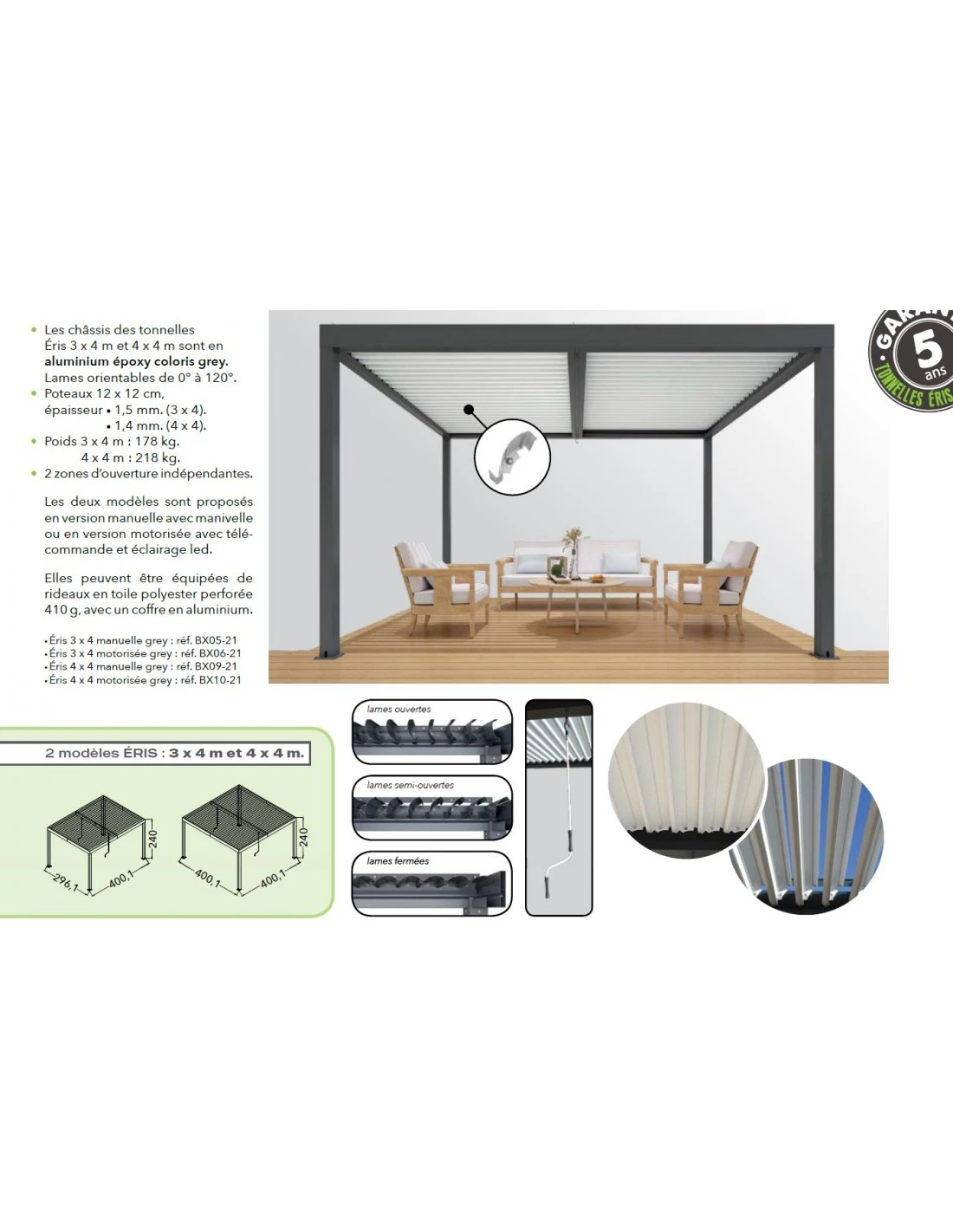 Tonnelle Bioclimatique Eris Manuel 3x4m En Aluminium Grey Blanc 6 Tonnelle Bioclimatique Eris Manuel 3x4m En Aluminium Grey Blanc – Image 4