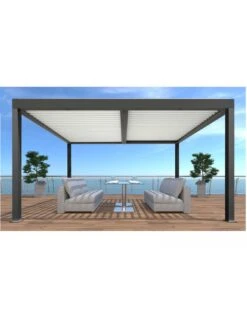 Tonnelle Bioclimatique Eris Motorisé 3x4m En Aluminium Grey Blanc -Petit Coin Vert Magasin tonnelle bioclimatique eris motorise 3x4m en aluminium grey blanc 4