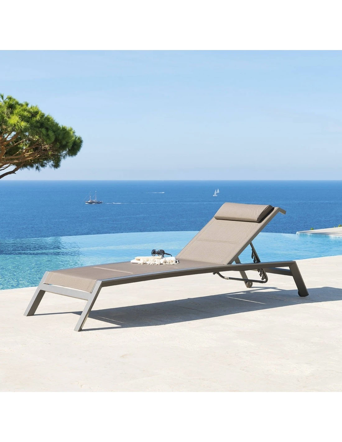 Transat De Jardin Allure 5 Positions - Aluminium Et Texaline - Praline / Speculos 8 Transat De Jardin Allure 5 Positions - Aluminium Et Texaline - Praline / Speculos – Image 6