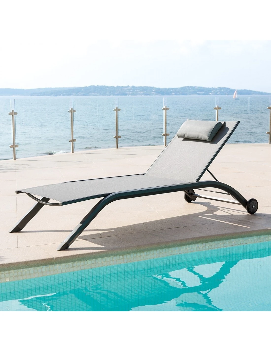 Transat De Jardin Milenio - 5 Positions - Aluminium Et Texaline - Galet / Graphite 4 Transat De Jardin Milenio - 5 Positions - Aluminium Et Texaline - Galet / Graphite – Image 2