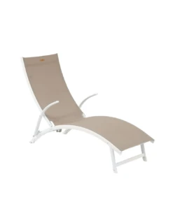 Transat Pliant Samba - 4 Positions - Aluminium Anodisé - Noisette / Blanc